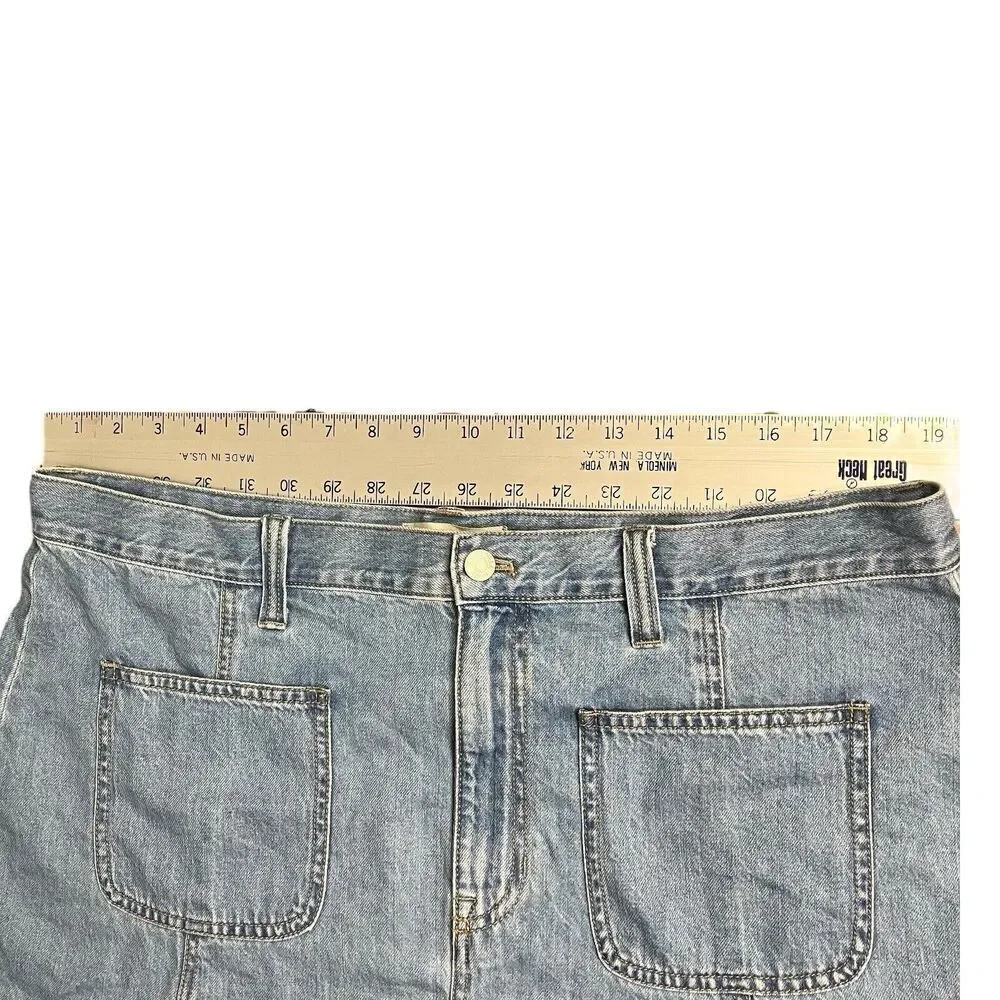 Madewell‎ Denim Pleated Skirt Womens 32 Blue Mini Patch Pockets A Line